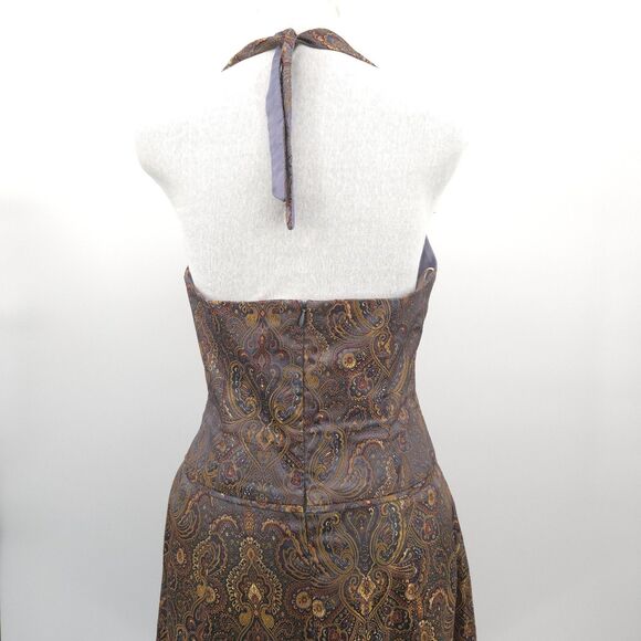 Harold's satin scroll print halter dress Size 6 gold grey knee-length old money - Picture 4 of 9